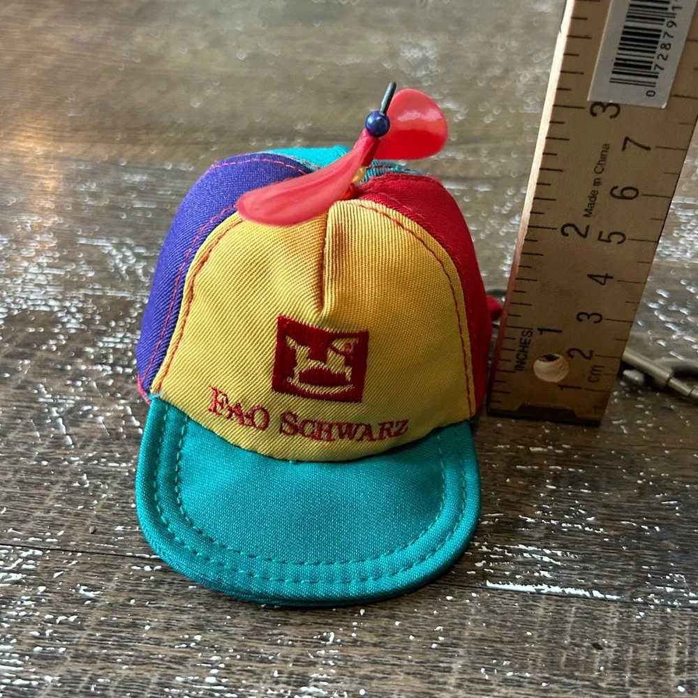 FAO Schwarz Vintage Propeller Hat Keychain Coin Purse Multicolor Retro Toy Logo